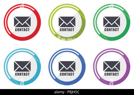 Email vector icons, set of colorful flat design internet symbols on white background Stock Vector