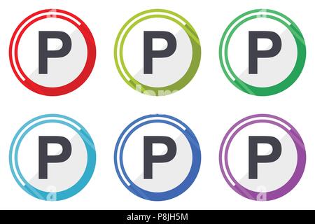 Parking vector icons, set of colorful flat design internet symbols on white background Stock Vector