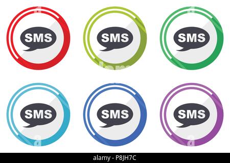 Sms vector icons, set of colorful flat design internet symbols on white background Stock Vector