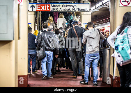 NEW YORK CITY - MARCH 29, 2018:  View of Long Island Railroad commuters at Pennsylvania Station in New York City. Stock Photo