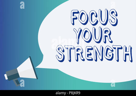 Writing note showing Focus Your Strength. Business photo showcasing Improve skills work on weakness points think more Announcement signalling indicati Stock Photo