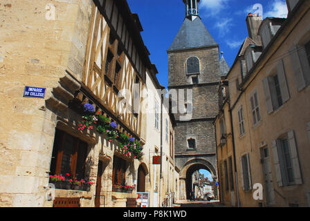 The Medieval town of Avallon is full of historic character.  Please note, the person in the distance is not recognizable. Stock Photo