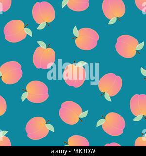 Peach Seamless on Blue Background. Vector Illustration. Stock Vector