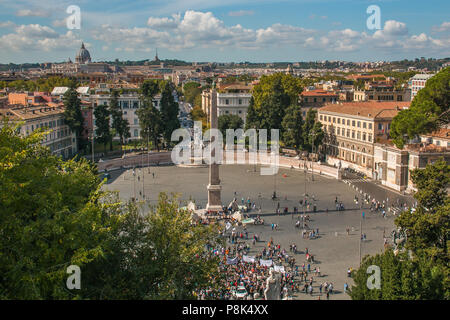 ROME, ITALY - OCTOBER 10, 2017: Aerial view of Piazza del Popolo in Rome, Italy