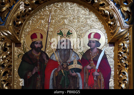 A religious painting inside the reconstructed Cathedral of the Dormition the main church of the Kyiv Pechersk Lavra also known as the Kiev Monastery of the Caves, a historic Orthodox Christian monastery and Unesco World Heritage site in Kiev capital of Ukraine Stock Photo