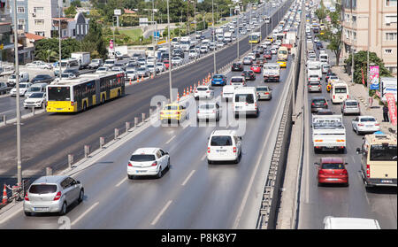 Istanbul, Turkey - June 27, 2016: Traffic jam at D-100 highway, Avcilar district Stock Photo