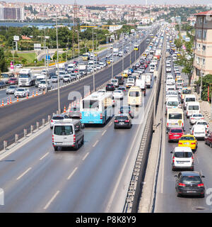 Istanbul, Turkey - June 27, 2016: Traffic jam at E5 highway, Avcilar district of Istanbul Stock Photo