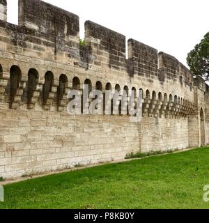 Section of the medieval city wall surrounding Avignon, France. Stock Photo