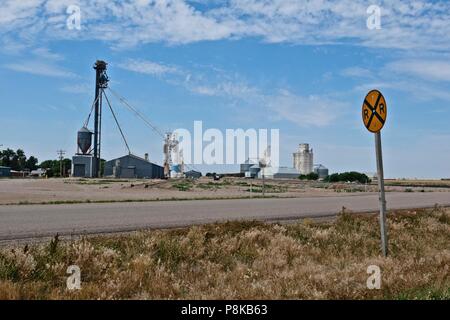 Moscow, Kansas roadside showing grain elevators and grain storage facilities Stock Photo