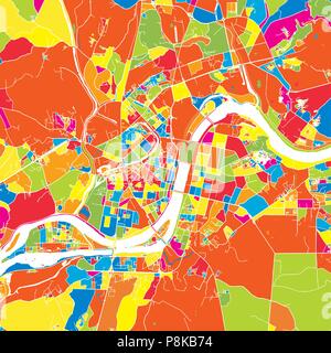 Pyongyang, Korea, North, colorful vector map.  White streets, railways and water. Bright colored landmark shapes. Art print pattern. Stock Vector