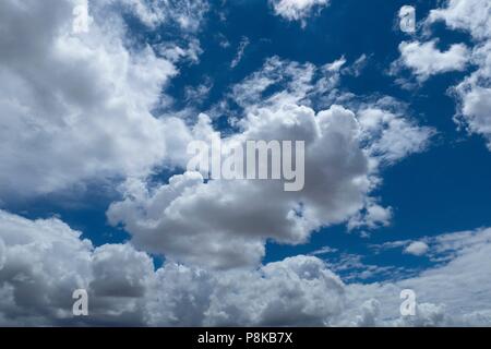 Cumulus clouds against a clean, clear blue New Mexico summertime sky Stock Photo