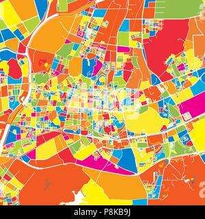 Zhongshan, China, colorful vector map.  White streets, railways and water. Bright colored landmark shapes. Art print pattern. Stock Vector