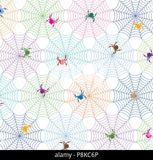vector colorful background of spiders and webs Stock Vector