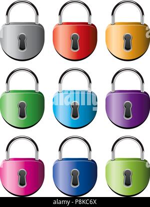 Vector illustration set of padlocks, golden and silver locks isolated ...
