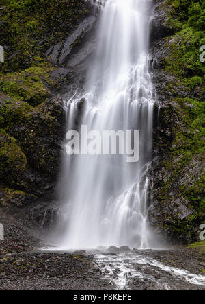 Long exposure of base of Bridal Veil Falls in Keystone Canyon near Valdez in Southcentral Alaska. Stock Photo