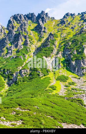 vertical view of the sharp peak of the mountains of high Tatras close up Stock Photo