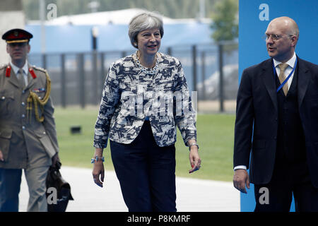 Brussels, Belgium. 11th July 2018. Britain's Prime Minister Theresa May arrives for the second day of a NATO summit in Brussels, Belgium, July 11, 2018. Credit: ALEXANDROS MICHAILIDIS/Alamy Live News Stock Photo