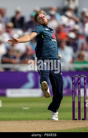 Trent Bridge, Nottingham, UK. 12th July, 2018. International One Day Cricket, England versus India; David Willey of England comes in to bowl Credit: Action Plus Sports Images/Alamy Live News Stock Photo