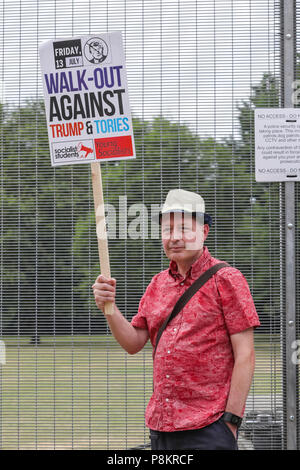Regent's Park London, 12th July 2018. Demonstrators are protesting against US President Donald Trump's visit to London at Hanover Gate, close to Winfield House, the US ambassador's residence where Trump is expected to spend some time today. Credit: Imageplotter News and Sports/Alamy Live News Stock Photo