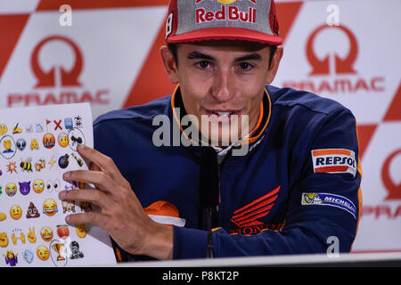 Sachsenring, Hohenstein-Ernstthal, Germany. 12th July, 2018. German Motorcycle Grand Prix, rider arrivals and press conference, Marc Marquez Credit: Action Plus Sports/Alamy Live News Stock Photo