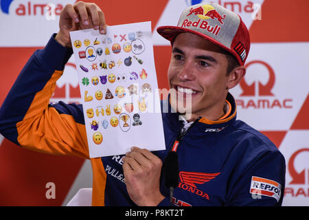 Sachsenring, Hohenstein-Ernstthal, Germany. 12th July, 2018. German Motorcycle Grand Prix, rider arrivals and press conference, Marc Marquez Credit: Action Plus Sports/Alamy Live News Stock Photo