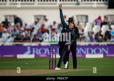 Trent Bridge, Nottingham, UK. 12th July, 2018. International One Day Cricket, England versus India; Joe Root of England bowls the penultimate over Credit: Action Plus Sports Images/Alamy Live News Stock Photo