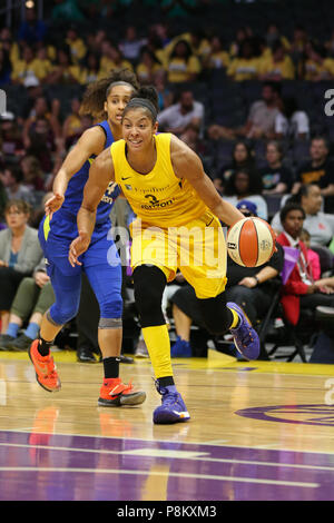 LOS ANGELES, CA - JULY 12: Los Angeles Sparks forward Candace Parker (3) drives to the basket during a WNBA game between the Dallas Wings and the Los Angeles Sparks on July 12, 2018 at Staples Center in Los Angeles, CA. (Photo by Jordon Kelly Cal Sport Media) Stock Photo