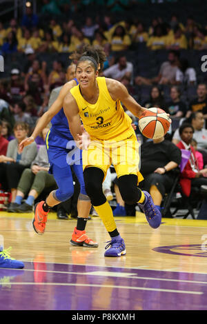 LOS ANGELES, CA - JULY 12: Los Angeles Sparks forward Candace Parker (3) drives to the basket during a WNBA game between the Dallas Wings and the Los Angeles Sparks on July 12, 2018 at Staples Center in Los Angeles, CA. (Photo by Jordon Kelly Cal Sport Media) Stock Photo