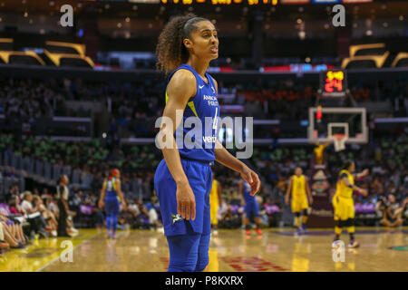 LOS ANGELES, CA - JULY 12: Dallas Wings guard Skylar Diggins-Smith (4) during a WNBA game between the Dallas Wings and the Los Angeles Sparks on July 12, 2018 at Staples Center in Los Angeles, CA. (Photo by Jordon Kelly Cal Sport Media) Stock Photo