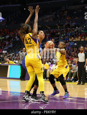 Dallas Wings center Elizabeth Cambage #8 during the Dallas Wings vs Los Angeles Sparks game at Staples Center in Los Angeles, Ca on July 12, 2018. (Photo by Jevone Moore) Stock Photo