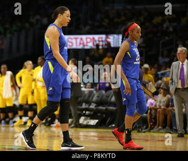 Dallas Wings center Elizabeth Cambage #8 walks off after being ejected from the Dallas Wings vs Los Angeles Sparks game at Staples Center in Los Angeles, Ca on July 12, 2018. (Photo by Jevone Moore) Stock Photo