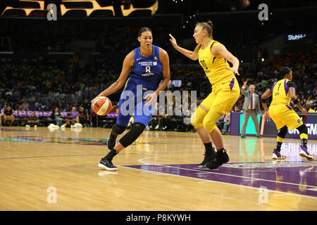 Dallas Wings center Elizabeth Cambage #8 during the Dallas Wings vs Los Angeles Sparks game at Staples Center in Los Angeles, Ca on July 12, 2018. (Photo by Jevone Moore) Stock Photo