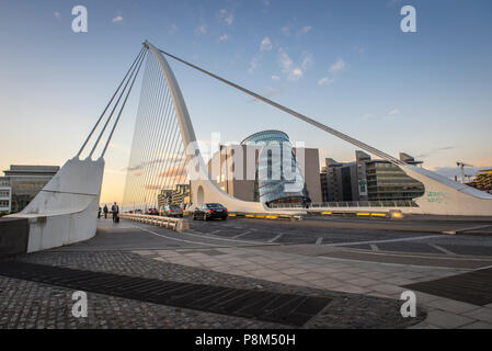 Samuel Beckett Bridge, cable-stayed bridge and swing bridge over the river Liffey, architect Santiago Calatrava, Dublin
