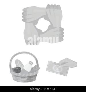 Charity and donation monochrome icons in set collection for design. Material aid vector symbol stock  illustration. Stock Vector