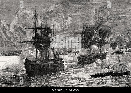 The Bombardment of Alexandria in Egypt by the British Mediterranean Fleet on 11-13 July 1882, From British Battles on Land and Sea, by James Grant Stock Photo