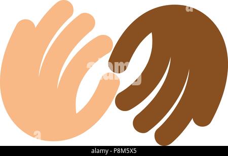 The fight against racism. Vector logo. No discrimination based on race. Touching fingertips. The palms. Arms. Fingers. Illustration. Icon. The movement of the fingers. Stock Vector