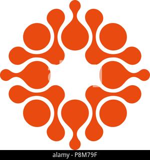 Abstract circles connected.The round shape, minimalistic stylized, orange color logo template.Circles, communication, drops,net,cross logo element.Vector isolated modern logo.Universal company symbol. Stock Vector