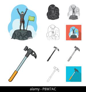 Mountaineering and climbing cartoon,black,flat,monochrome,outline icons in set collection for design. Equipment and accessories vector symbol stock  i Stock Vector