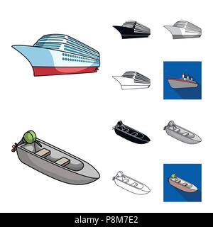 Water and sea transport cartoon,black,flat,monochrome,outline icons in set collection for design. A variety of boats and ships vector symbol stock  il Stock Vector