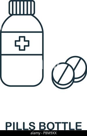 Pills Bottle icon. Outline style icon design. UI. Illustration of pills bottle icon. Pictogram isolated on white. Ready to use in web design, apps, so Stock Vector