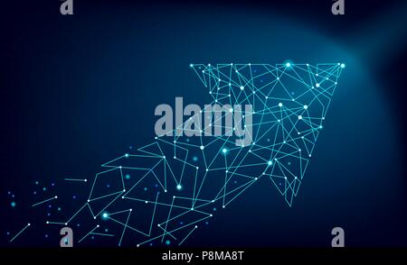 Abstract polygonal space low poly arrow connect dot line. Pointer connection structure. Futuristic fast growing increase profit business investment tr Stock Vector