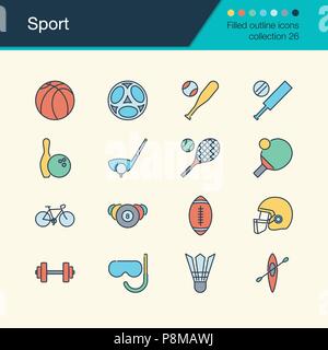 Sport icons. Filled outline design collection 26. For presentation, graphic design, mobile application, web design, infographics. Vector illustration. Stock Vector