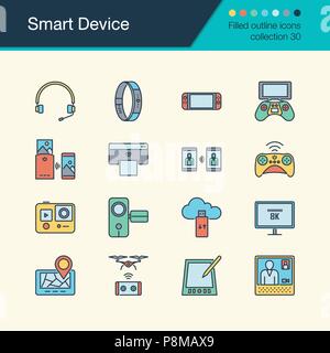 Smart Device icons. Filled outline design collection 30. For presentation, graphic design, mobile application, web design, infographics. Vector illust Stock Vector