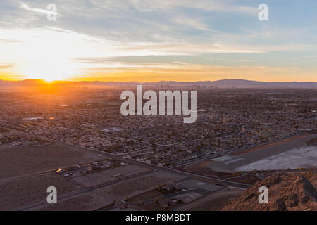 Sunrise dawn view of Las Vegas from Lone Mountain Peak in Clark County Nevada. Stock Photo