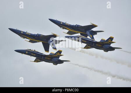 180623-N-UK306-1259 Dayton, Ohio (June 23, 2018) The U.S. Navy flight demonstration squadron, the Blue Angels, perform during the Vectren Dayton Air Show in Dayton, Ohio, June 24, 2018. The Blue Angels are scheduled to perform more than 60 demonstrations at more than 30 locations across the U.S. and Canada in 2018. (U.S. Navy photo by Mass Communication Specialist 2nd Class Timothy Schumaker/Released). () Stock Photo