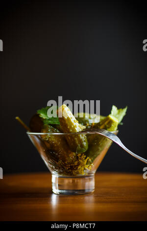 Pickled cucumbers with herbs and spices Stock Photo