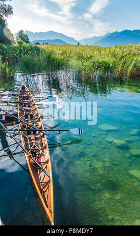 Rowing (crew) on the shores of the Upper Zurich Lake, Rapperswil-Jona, Sankt Gallen, Switzerland Stock Photo