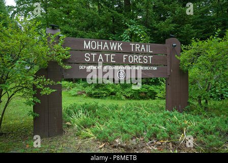 Wooden sign in Mohawk Trail State Forest, Shelburne Falls, Franklin County, Massachusetts, USA Stock Photo