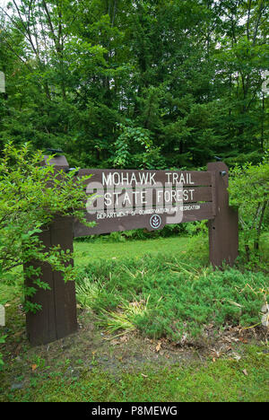 Wooden sign in Mohawk Trail State Forest, Shelburne Falls, Franklin County, Massachusetts, USA Stock Photo