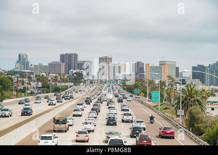 San Diego, JUN 29: Aerial view of the highway and downtown on JUN 29, 2018 at San Diego, California Stock Photo